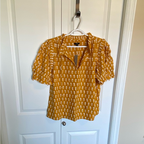 NWT JCrew ruffle sleeve cotton flower top, mustard - Picture 9 of 12